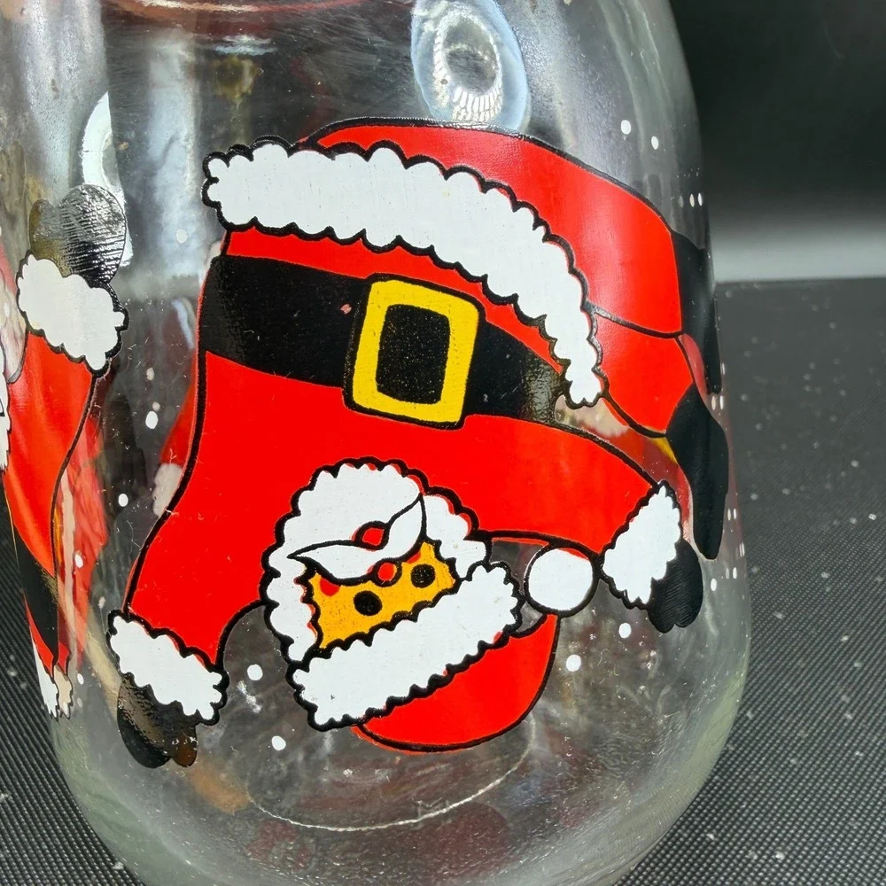 Vintage Santa Claus Glass Cookie Jar Made‎ in France Red Lid Christmas Canister